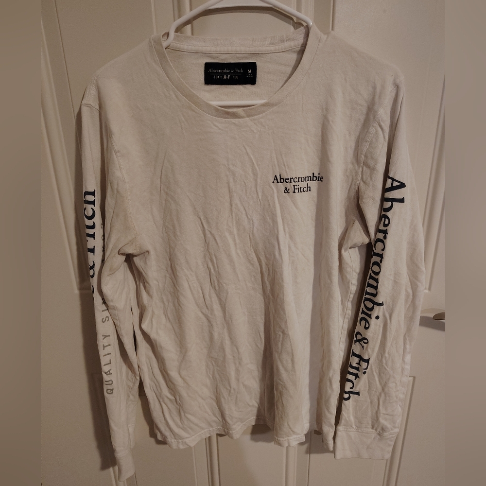 Abercrombie & Fitch Off-White Long Sleeve Logo Shirt Size Medium